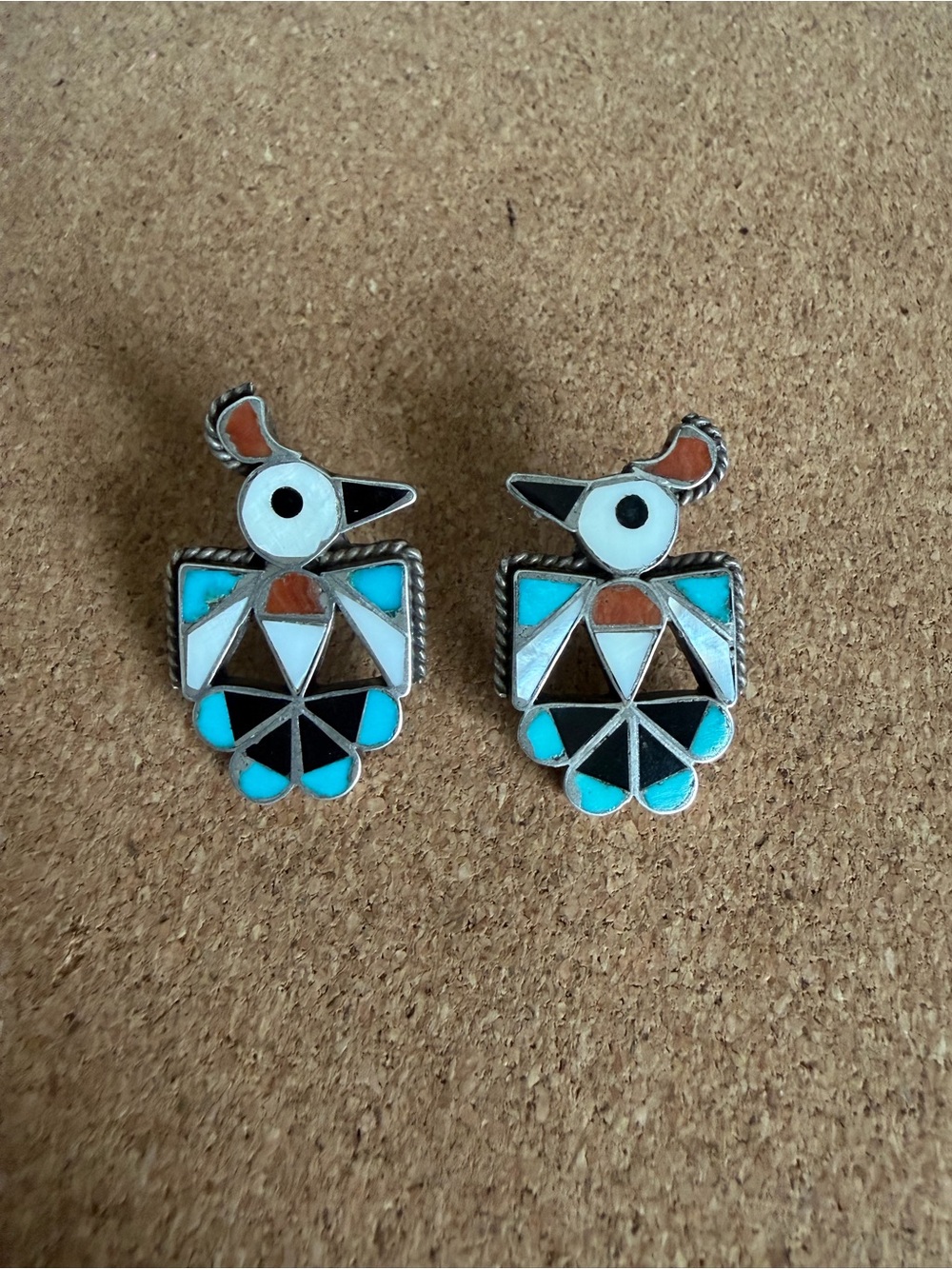 RARE Zuni Handcrafted Inlay Thunderbird Earrings